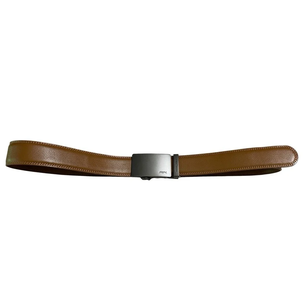 Railtek Men Tan Brown Leather Ratchet Belt Automatic Buckle Holeless Adjustable